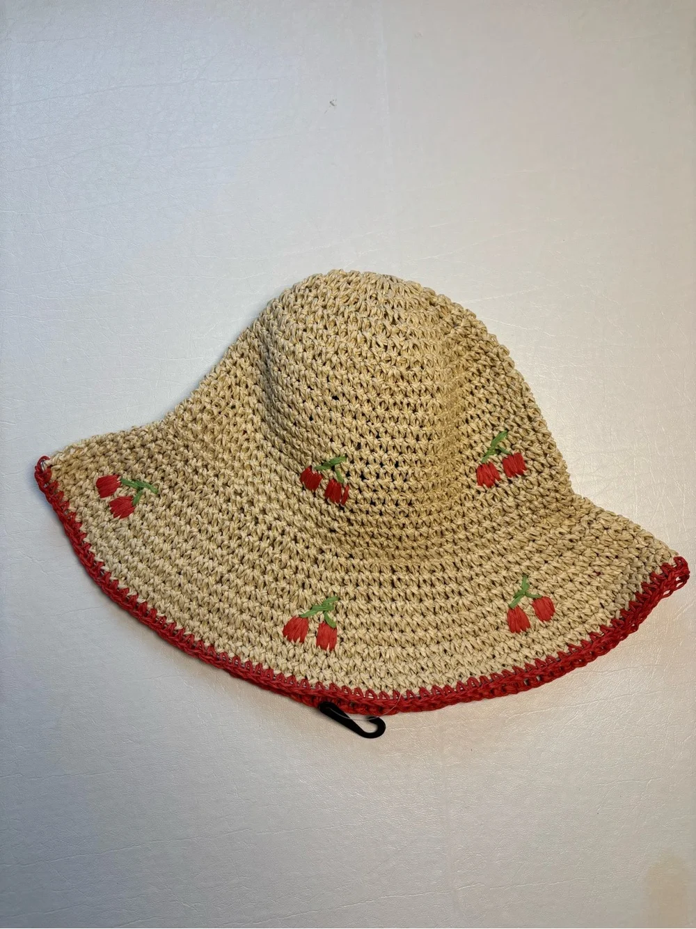 Cherry and red straw bucket hat NWOT